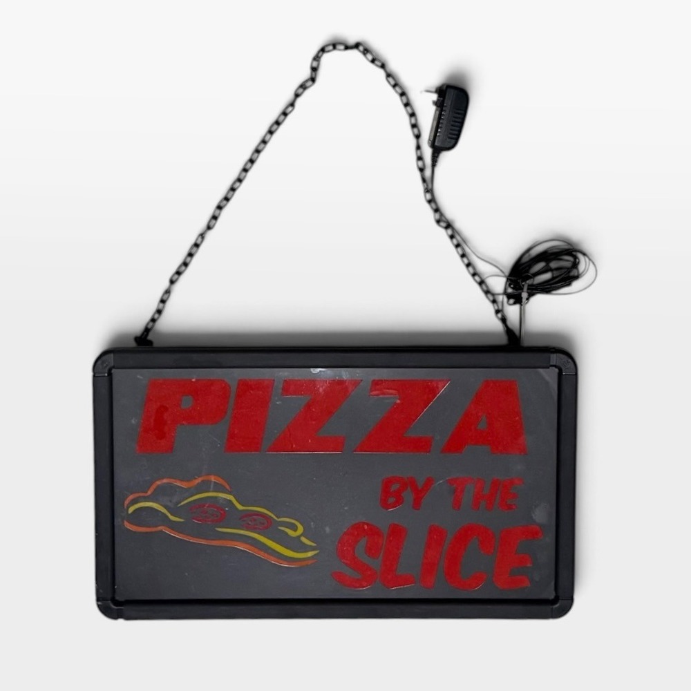 Pizza By The Slice LED Sign Retro Blinking Wall Decor Black 21"x12.5"